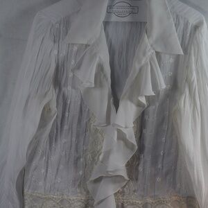 Light Chiffon Style White Blouse with Frills Allison Taylor SZ L